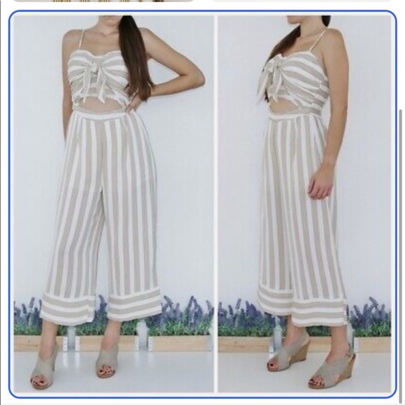 L’Atiste By Amy Wide Leg Crop Striped Jumpsuit - Picture 1 of 9